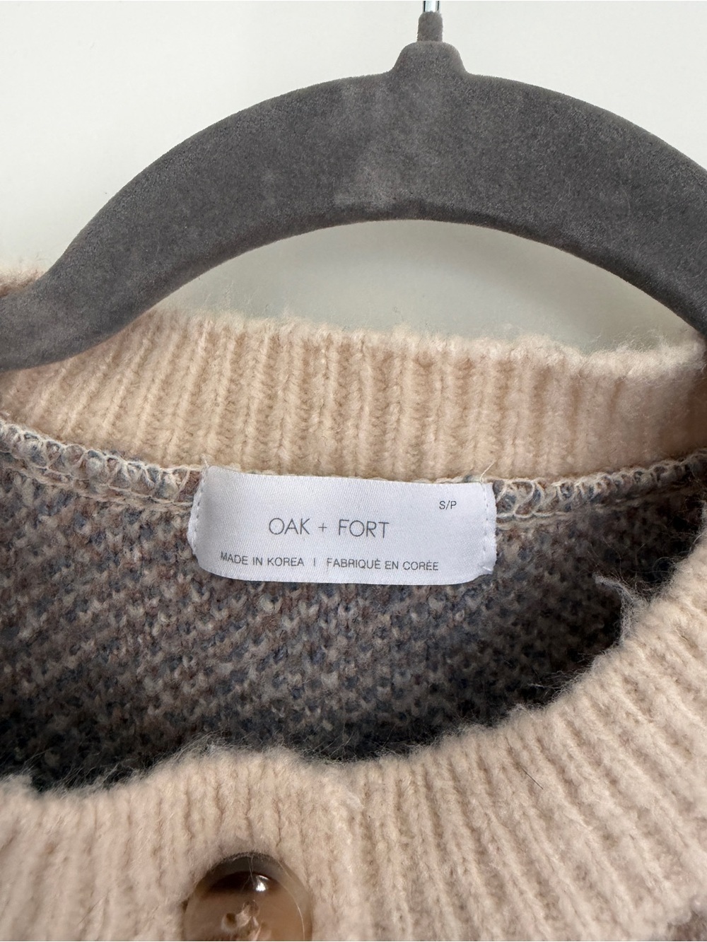 OAK + FORT Cream Cardigan with Blue & Brown Houndstooth - Picture 4 of 4
